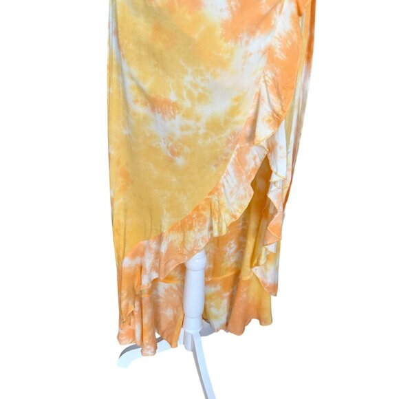 One Way XS Yellow & Orange Tie-Dye Wrap Skirt With Ruffle Hem - Picture 2 of 6